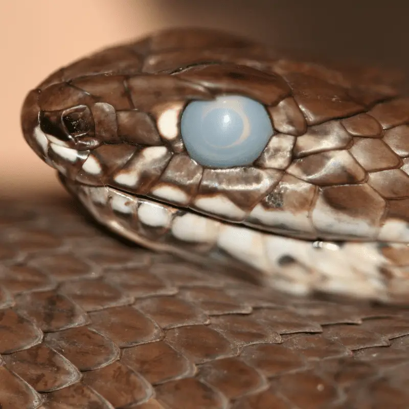 A close up of a snakes cloudy eye