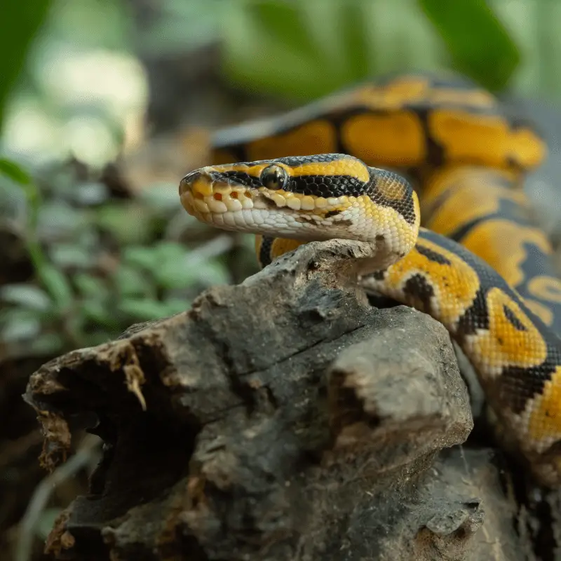 A snake on a rock in a tank